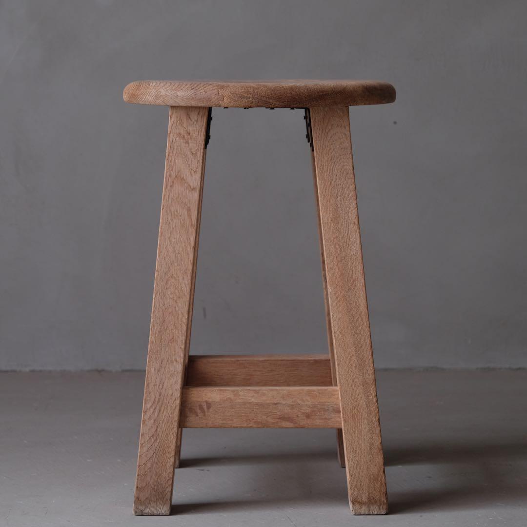 楢材 古い丸椅子　スツール チェア 古家具 古道具 アンティーク 昭和レトロ