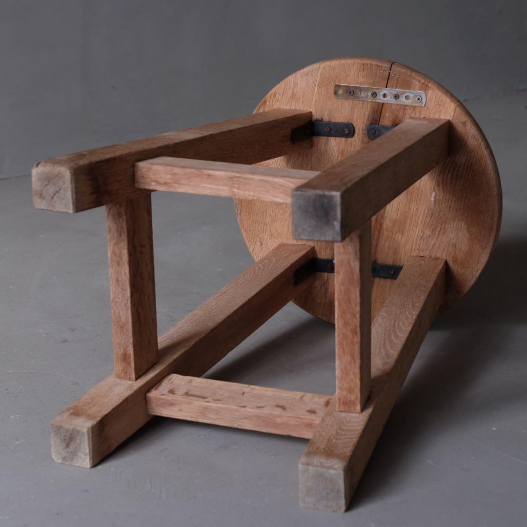 楢材 古い丸椅子　スツール チェア 古家具 古道具 アンティーク 昭和レトロ