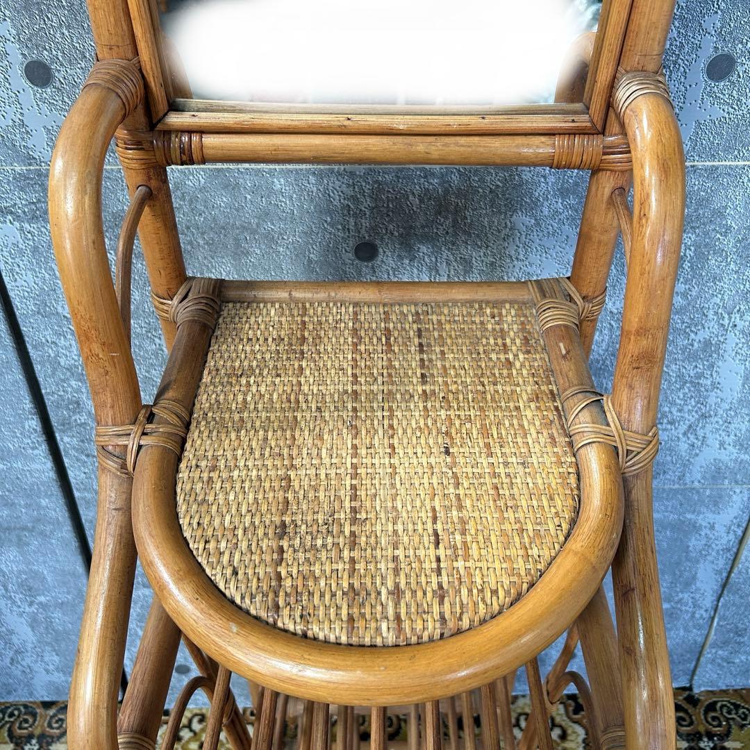 ꧁籐家具꧂ミラー付ラタンスリッパラック シューズ 靴 鏡 玄関収納 昭和レトロ