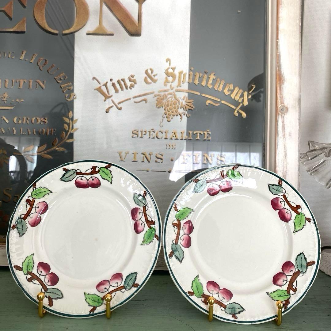 フランスアンティークLongwy ロンウィ プレートチェリー【A】