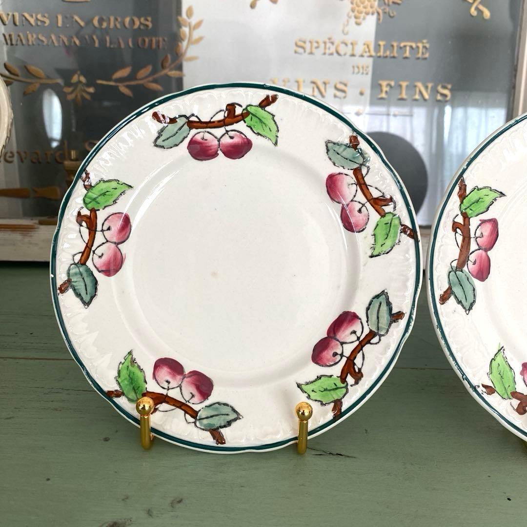 フランスアンティークLongwy ロンウィ プレートチェリー【A】