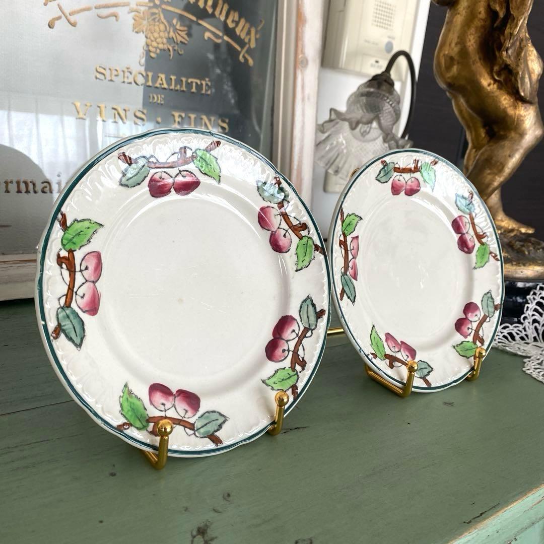 フランスアンティークLongwy ロンウィ プレートチェリー【A】