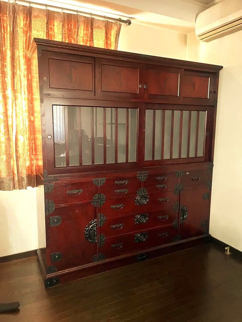 筑後民芸 民芸家具 時代箪笥 茶箪笥 欅 格子 民芸家具