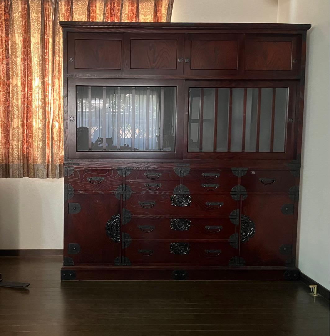 筑後民芸 民芸家具 時代箪笥 茶箪笥 欅 格子 民芸家具