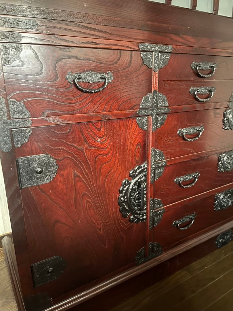 筑後民芸 民芸家具 時代箪笥 茶箪笥 欅 格子 民芸家具