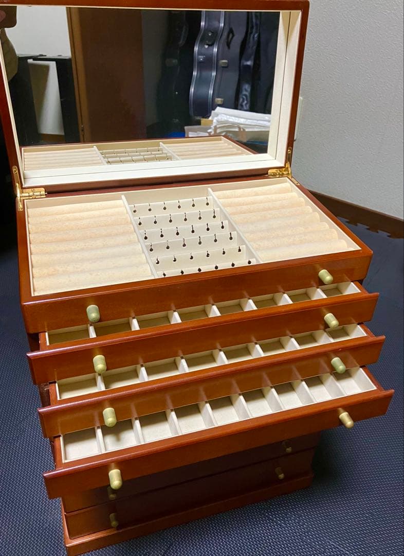 木製ジュエリーボックス 8段引き出し ミラー付き