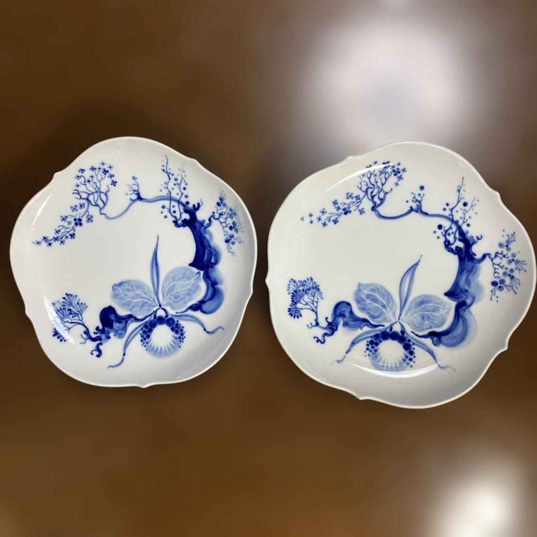 マイセン青い花柄 波型ケーキプレート 2枚セット