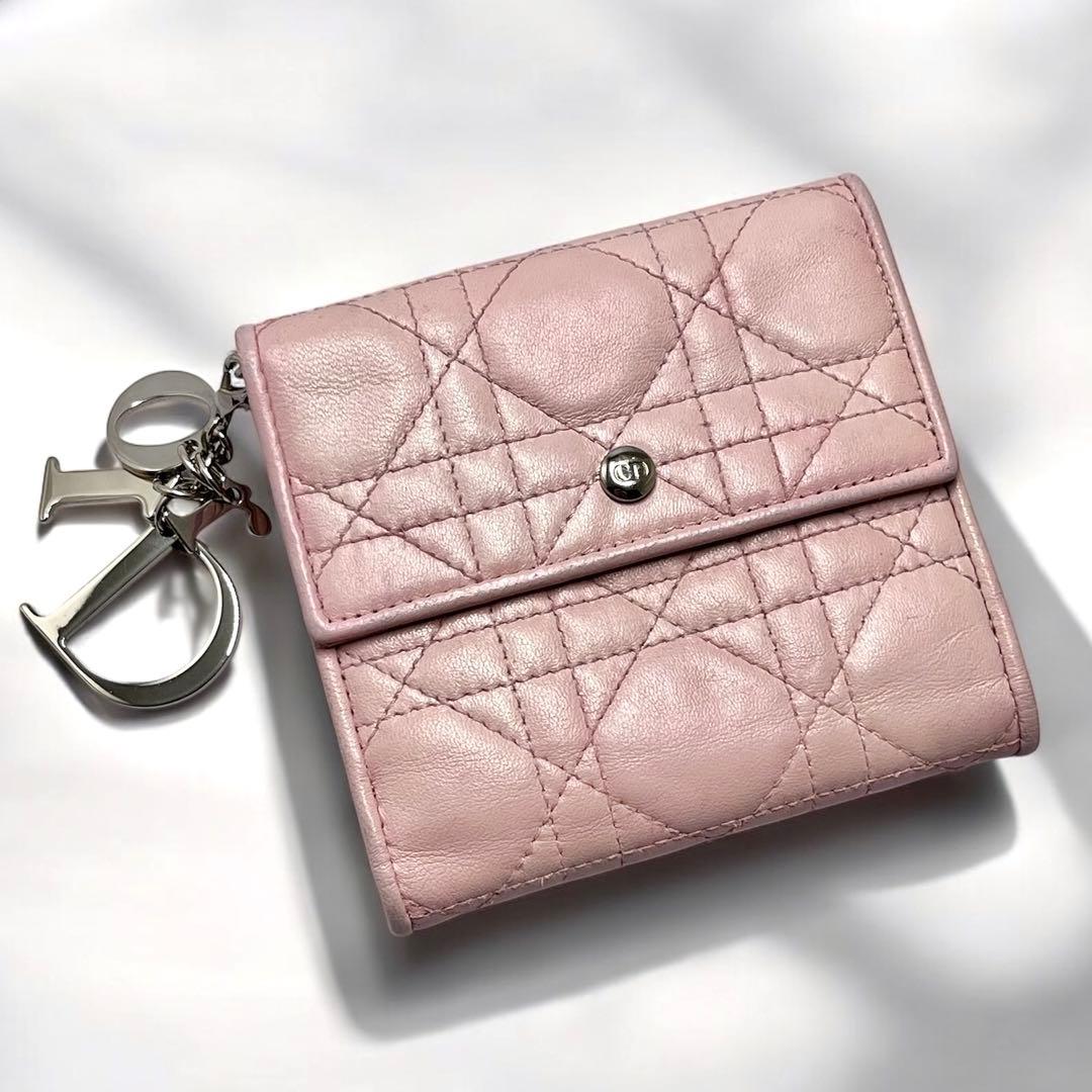 Dior レディディオール カナージュ ロータスウォレット CDボタン 折り財布