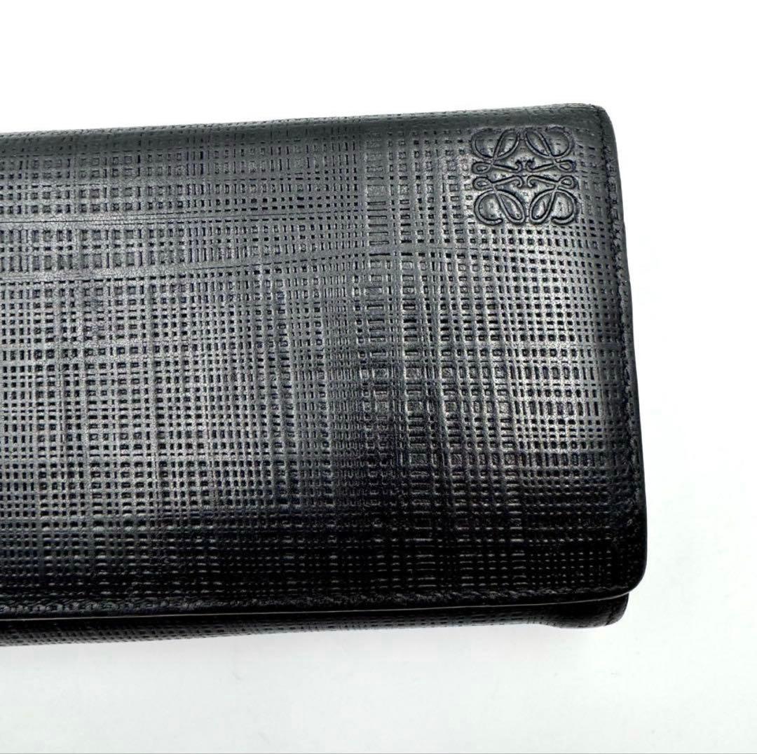 【美品】LOEWE 長財布　アナグラム　リネン　ブラック　　レザー