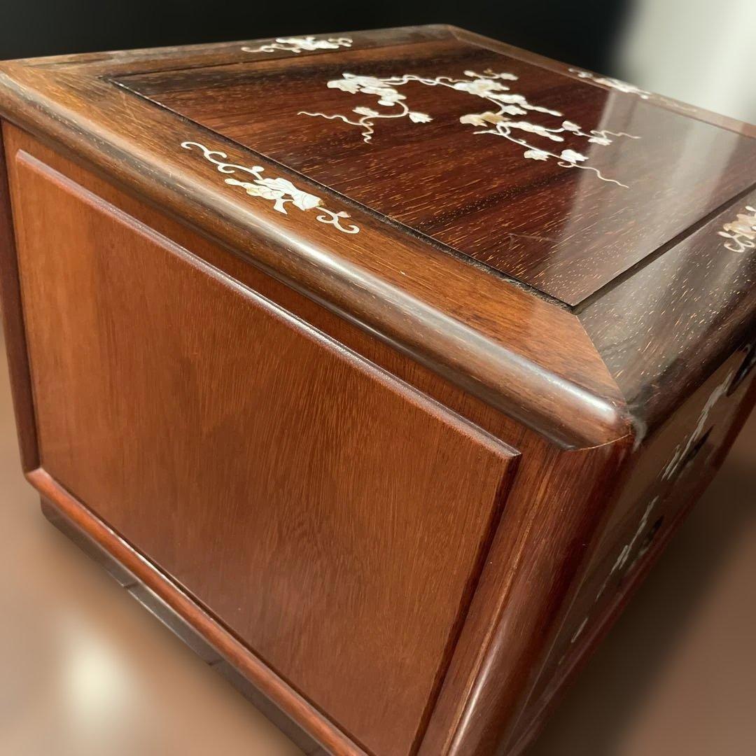 昭和レトロ 螺鈿細工 和箪笥 3段 葡萄文様 木製 アンティーク高級チェスト
