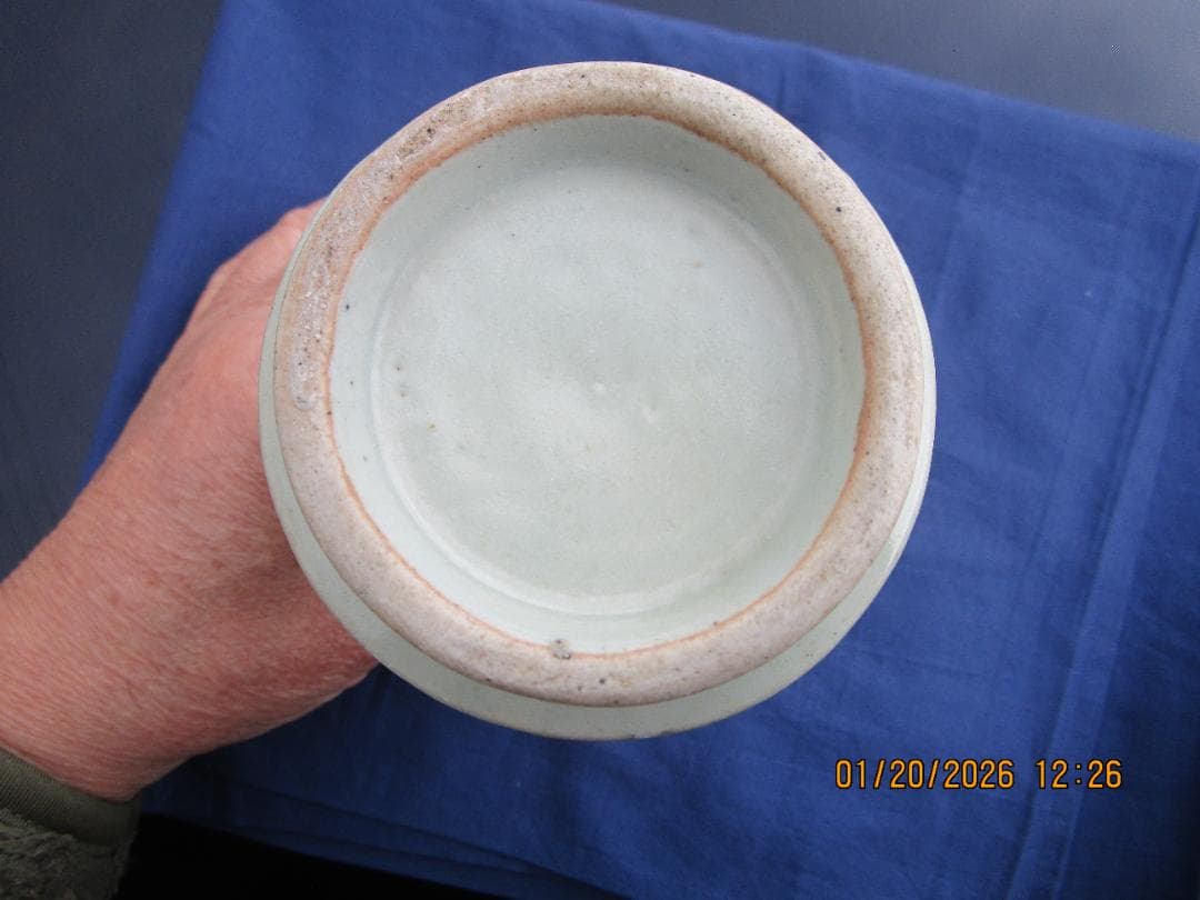 青磁　花瓶　花生け　中国陶磁器　耳付き　時代物　無傷　程度良し　1本