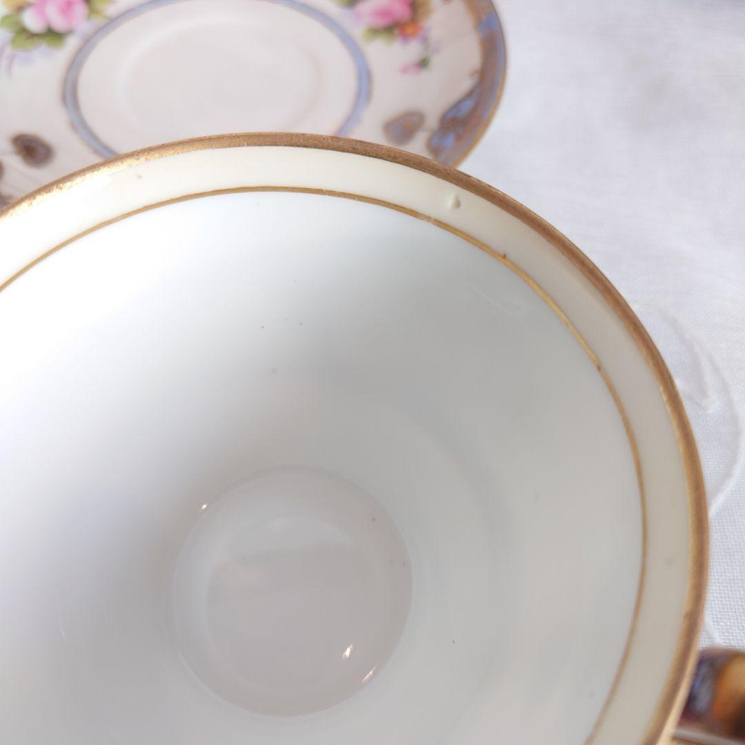 オールドノリタケ　藤色薔薇絵図　カップ＆ソーサー　ケーキ皿　トリオ