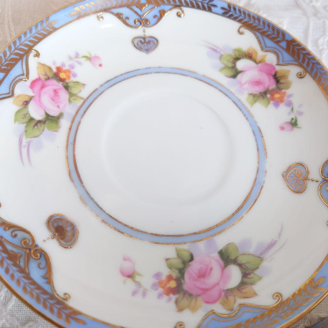 オールドノリタケ　藤色薔薇絵図　カップ＆ソーサー　ケーキ皿　トリオ