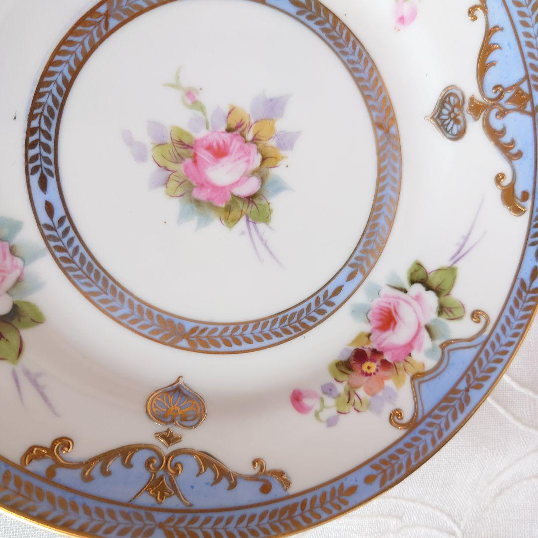 オールドノリタケ　藤色薔薇絵図　カップ＆ソーサー　ケーキ皿　トリオ