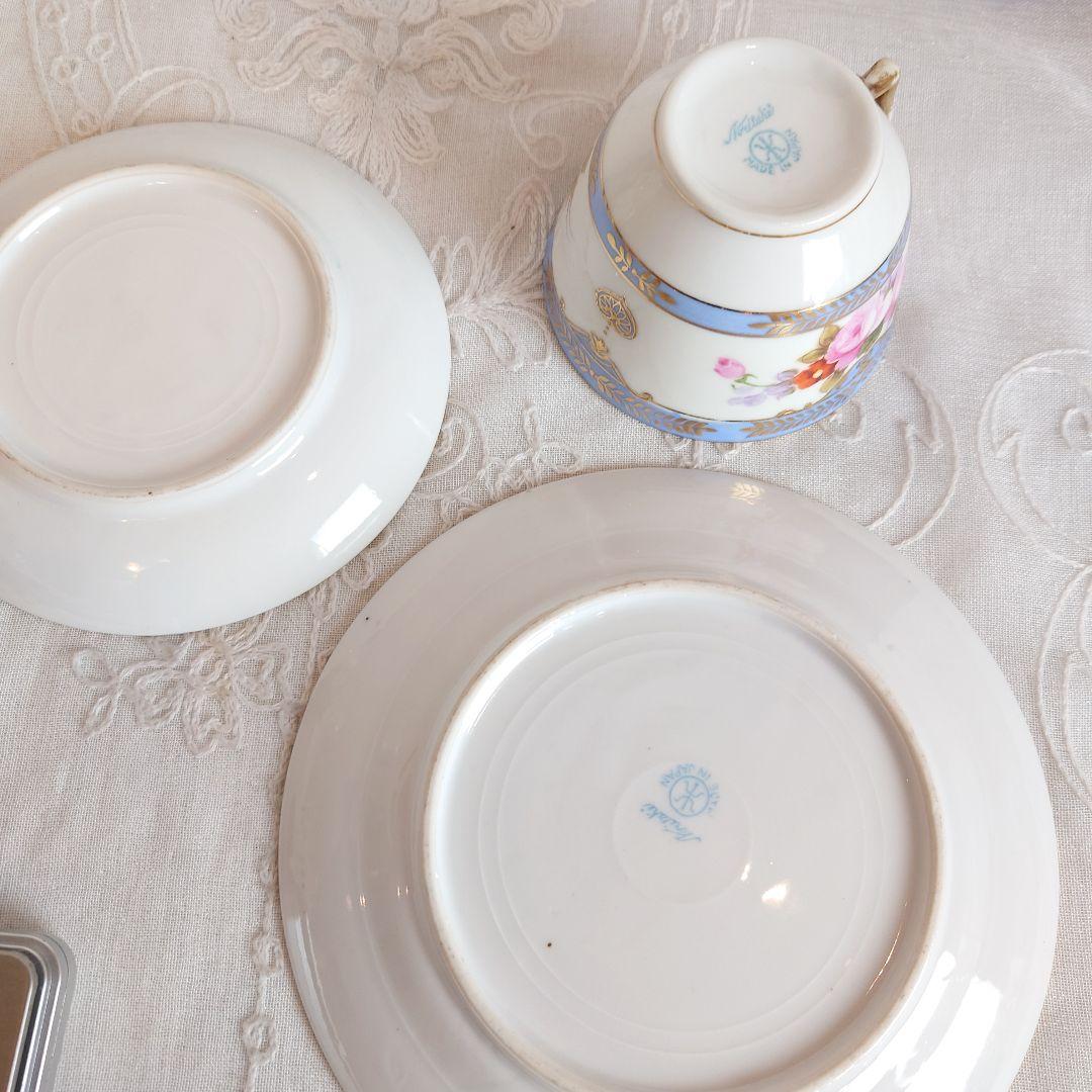 オールドノリタケ　藤色薔薇絵図　カップ＆ソーサー　ケーキ皿　トリオ