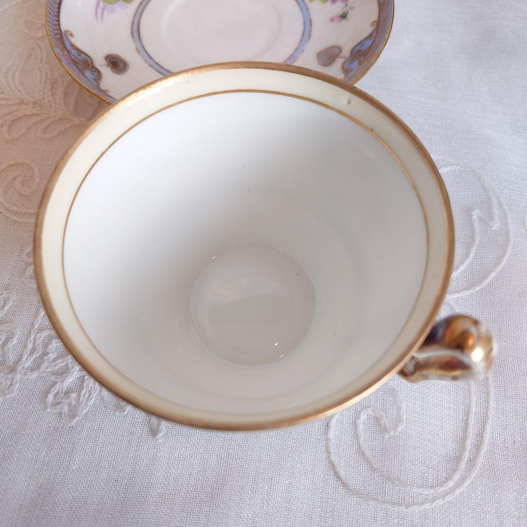 オールドノリタケ　藤色薔薇絵図　カップ＆ソーサー　ケーキ皿　トリオ