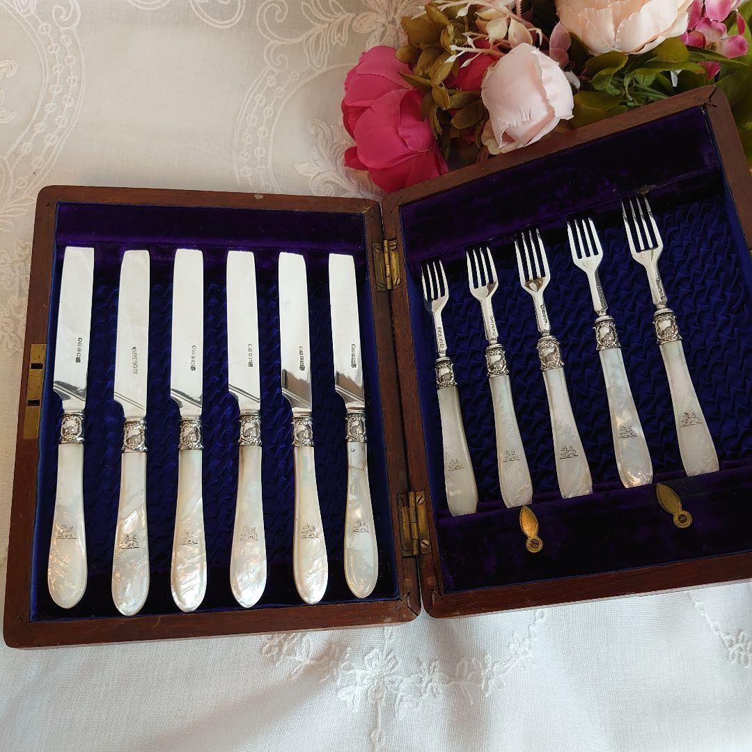 白蝶貝　純銀　マザーオブパール　カトラリー　ナイフ　フォーク　アンティーク