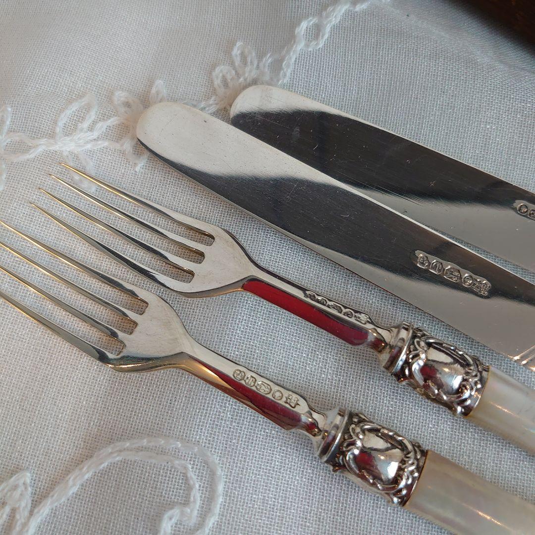 白蝶貝　純銀　マザーオブパール　カトラリー　ナイフ　フォーク　アンティーク