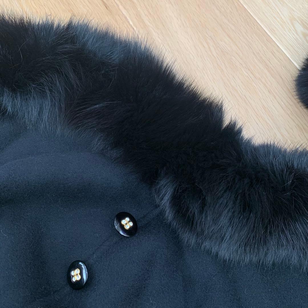 美品⭐︎vivreビブレ　黒　カシミヤ　ケープ　フォックスファー付　ポンチョコート