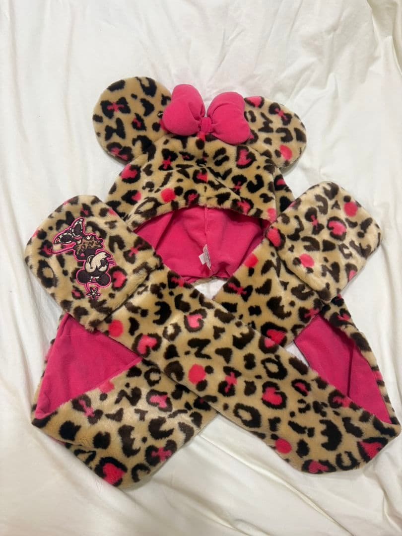 ディズニー ミニー ヒョウ柄 マフラーキャップ