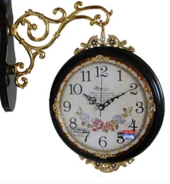 お値下げ！ ロココ調 両面 花柄ローマ数字掛時計 無音　ブラウン