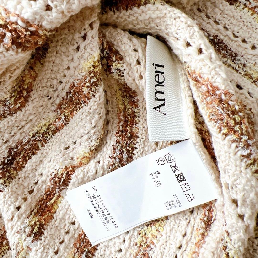 Ameri 　HAND STITCH STRIPE KNIT TOP　ベージュ