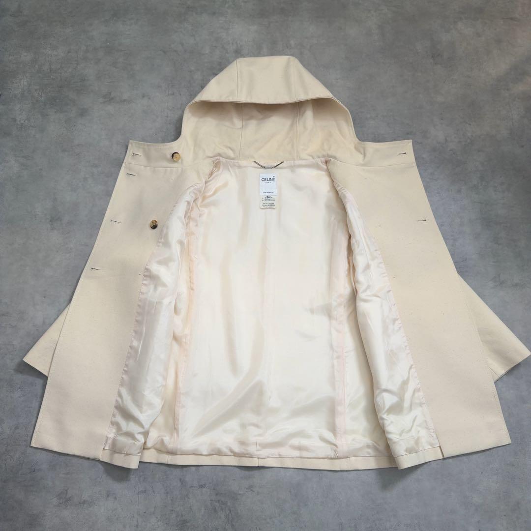 【CELINE】セリーヌ フードコットンスプリングコート 生成り 36ベルギー製