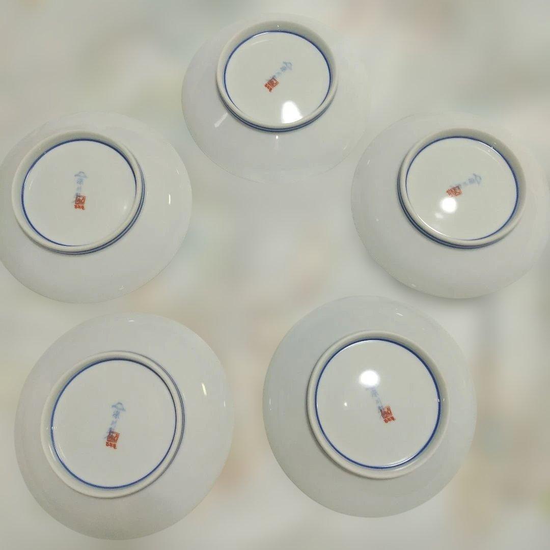 の*り様 未使用新品 深川製磁　百年庵　 豆彩草葉文 深皿揃 5枚セット 16セ