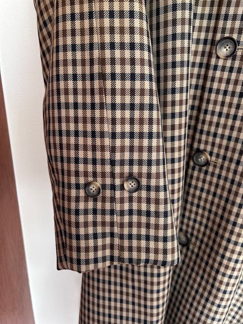 コットンシャンブレー×毛ブレンドチェック リバーシブル ステンカラーコート