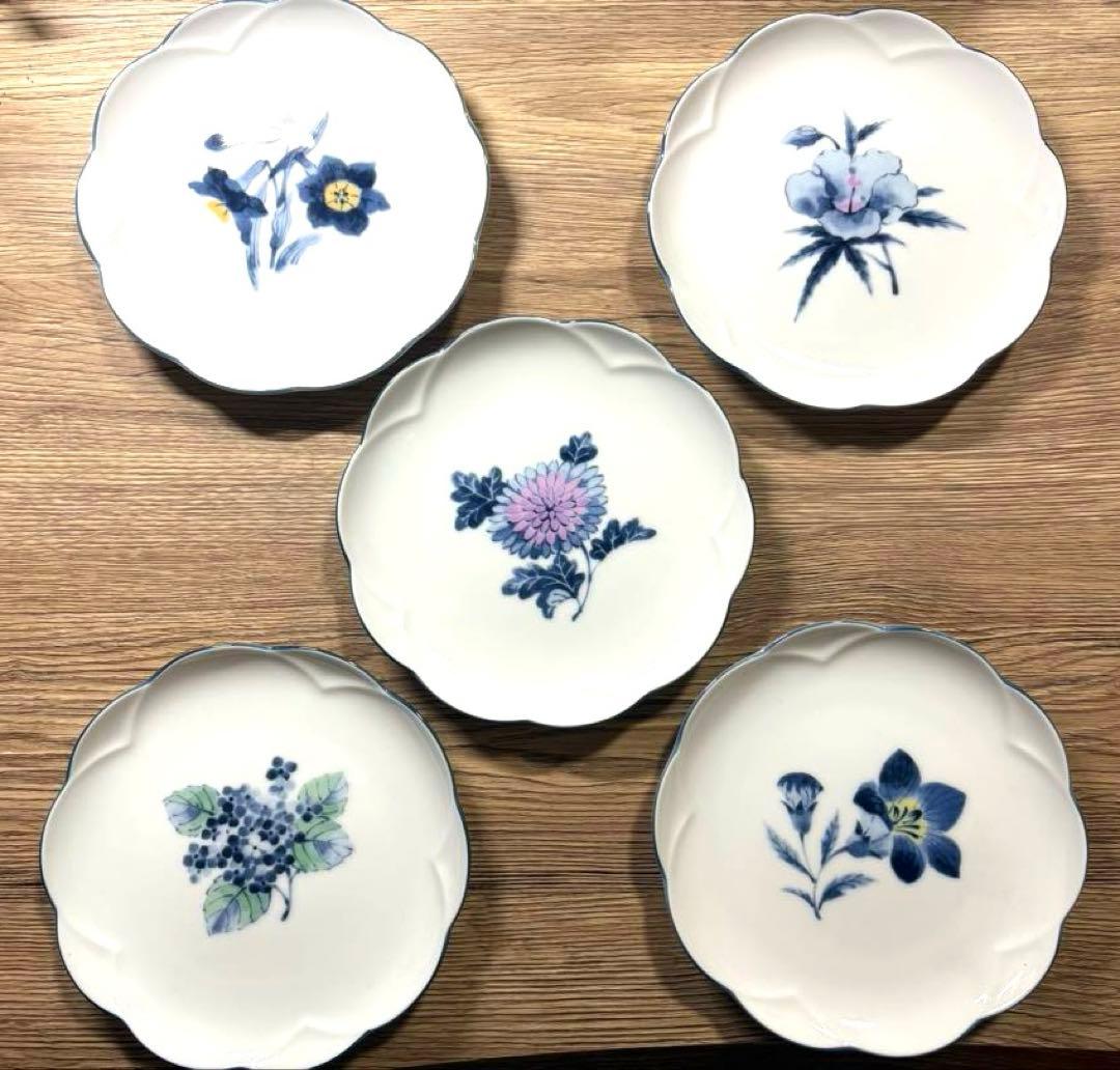 希少 乃りたけ Noritake 和皿 5枚セット 昭和モダン 花絵 廃番