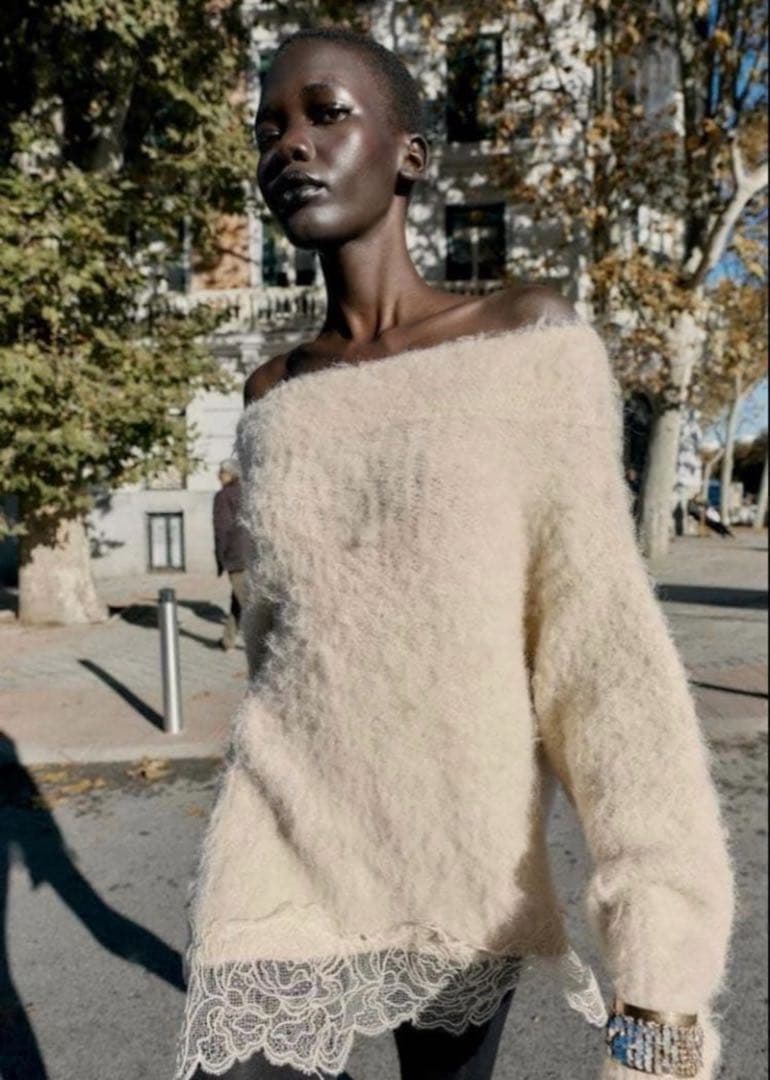 新品未使用　ZARA ザラ レースコンビニットセーター S