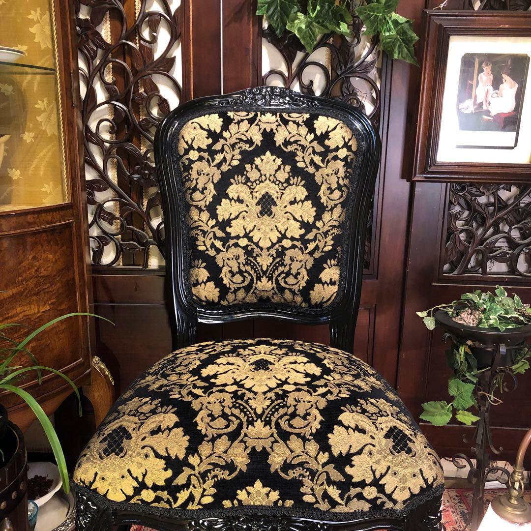 Sale ４脚　メルナリ華子次郎　猫脚アンティーク　チェア　ブラック　金系