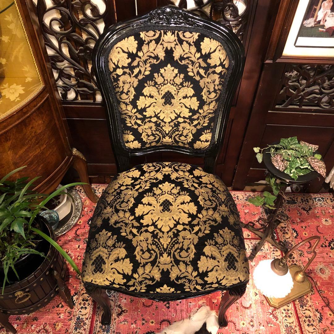 Sale ４脚　メルナリ華子次郎　猫脚アンティーク　チェア　ブラック　金系