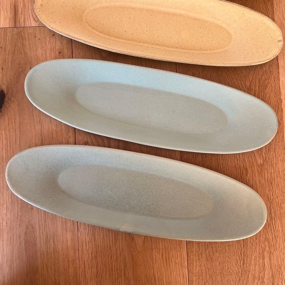 りあ　 3RD CERAMICS 楕円皿　Mサイズ　グリーン2枚