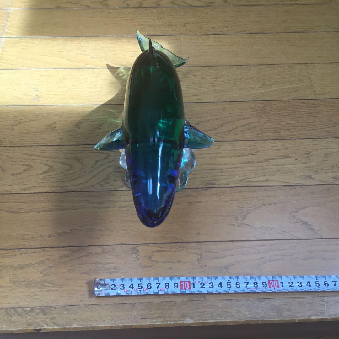 青緑色 ガラス 置物 オブジェ 大型 鯨