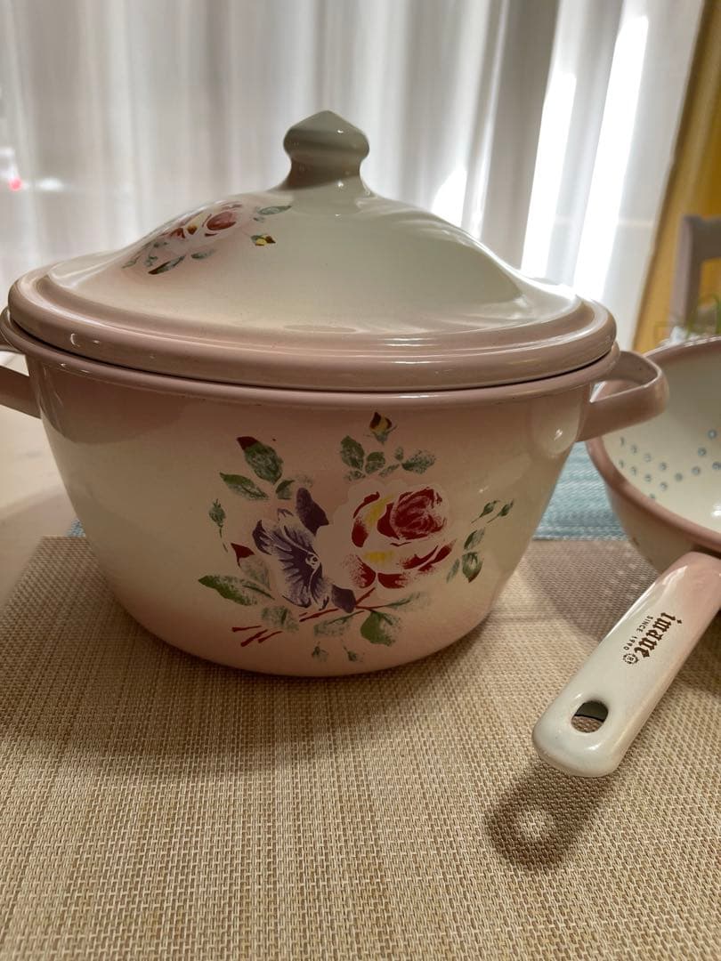 イマン　ホーロー　両手鍋と片手コランダー おまとめ2点セット