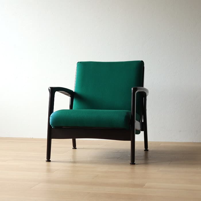 アンティーク 肘付イス 布張り 木製 古家具 昭和レトロ グリーン色 緑