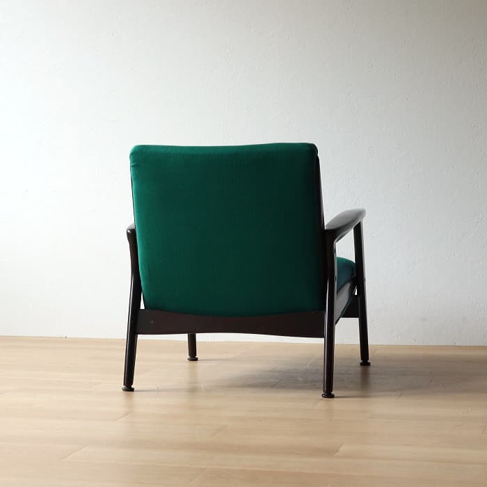 アンティーク 肘付イス 布張り 木製 古家具 昭和レトロ グリーン色 緑