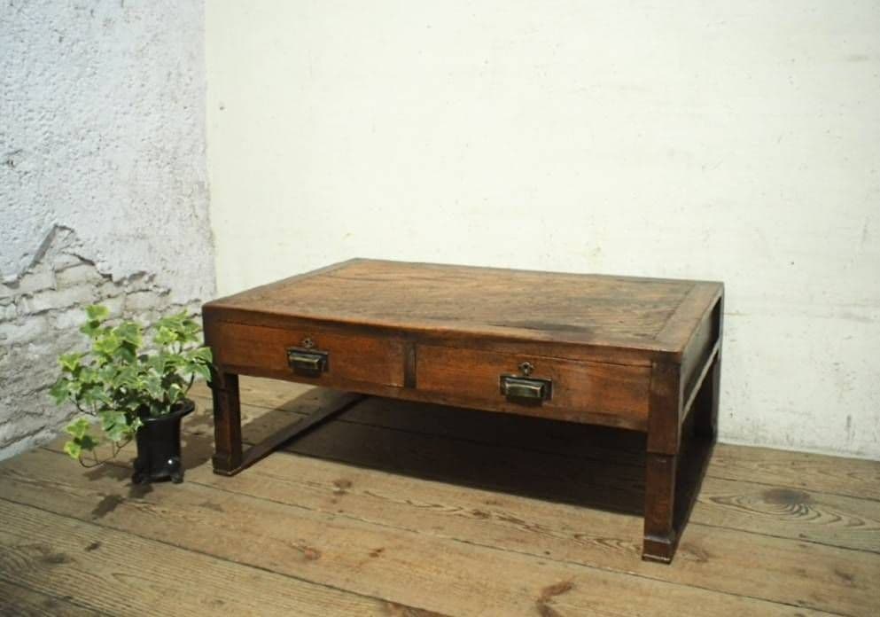 1074 アンティーク　文机　ローテーブル　展示台　引き出し　古家具　レトロ