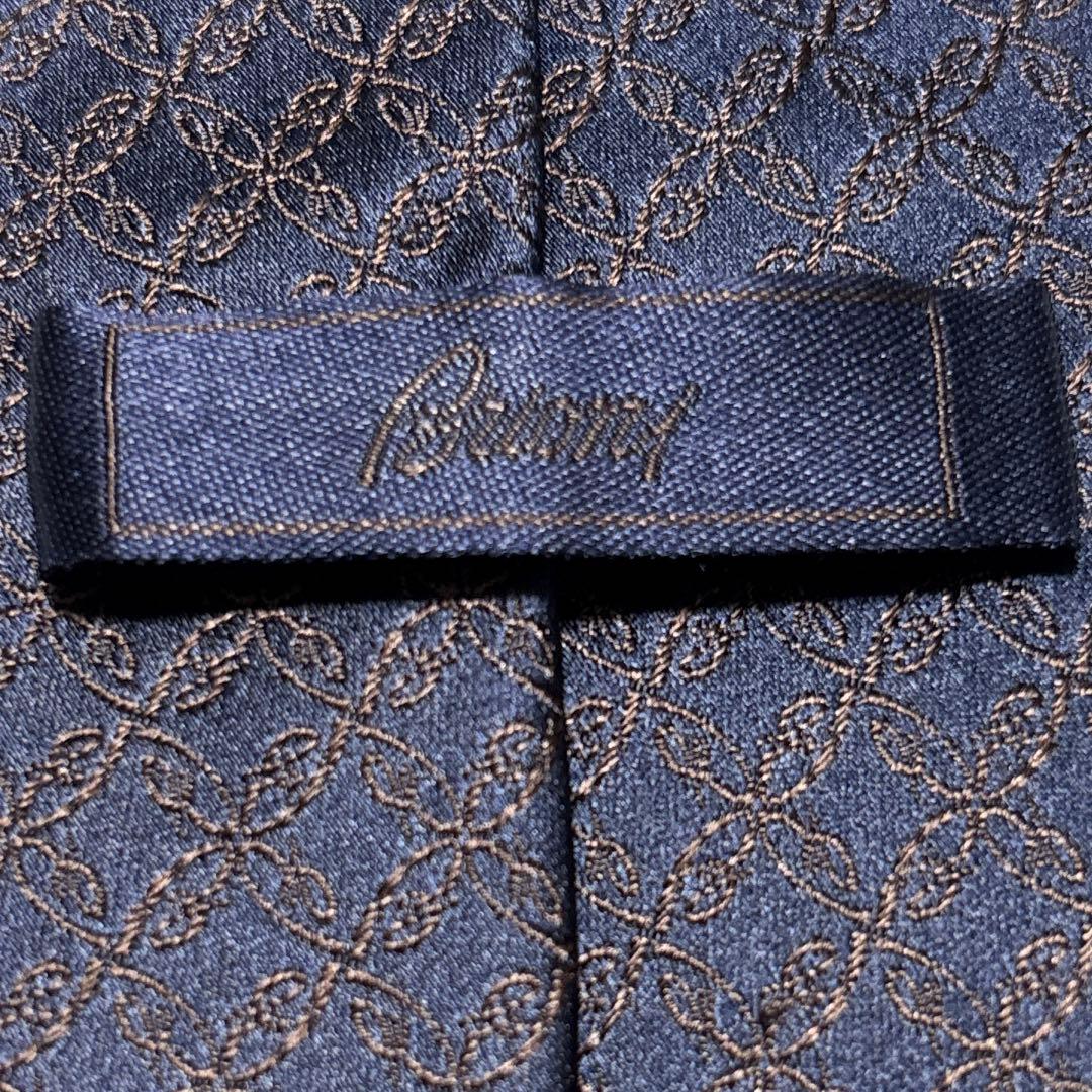 Brioni ブリオーニ　ネクタイ　ネイビー　肉厚　光沢　刺繍　美品