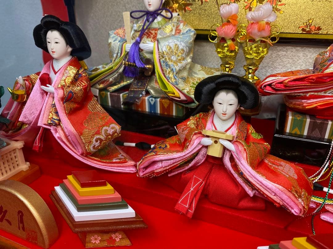 東京久月　雛人形五人飾りアクリルケース入り・間口約５７×奥行約３１×高さ約３８㎝