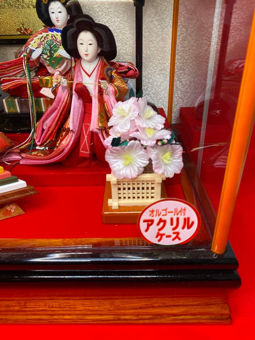 東京久月　雛人形五人飾りアクリルケース入り・間口約５７×奥行約３１×高さ約３８㎝