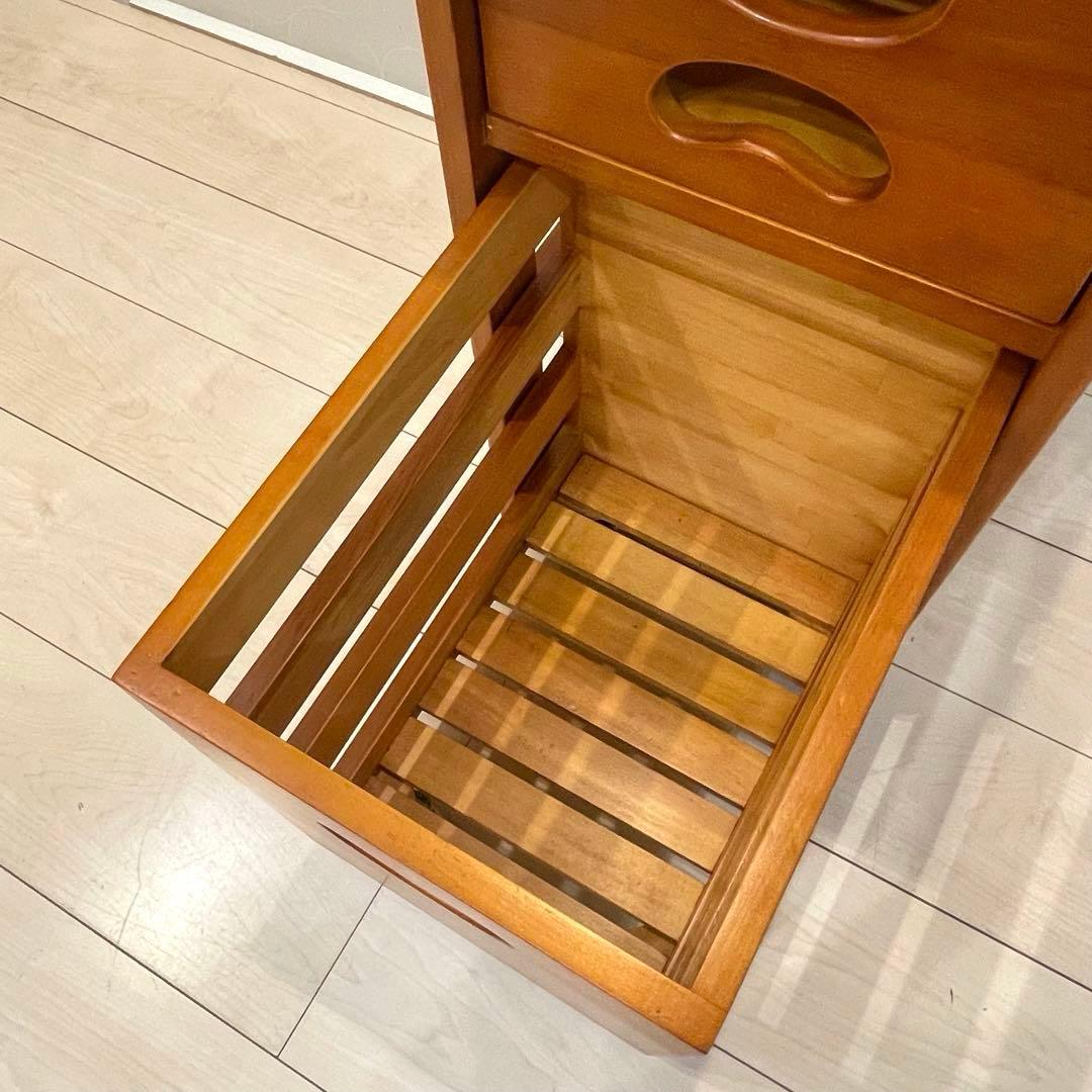 【美品】木製収納ラック 3段ワゴン キッチンラック キャスター付き 天然木