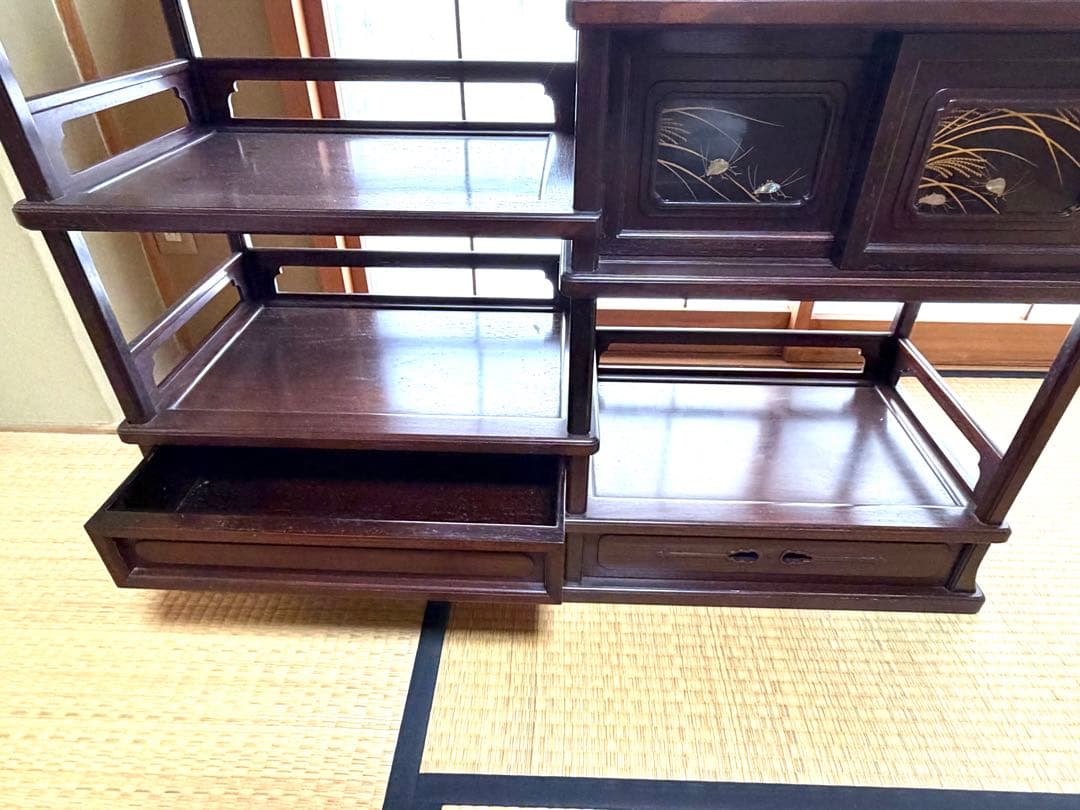 唐木　紫檀　蒔絵　飾り棚　古家具