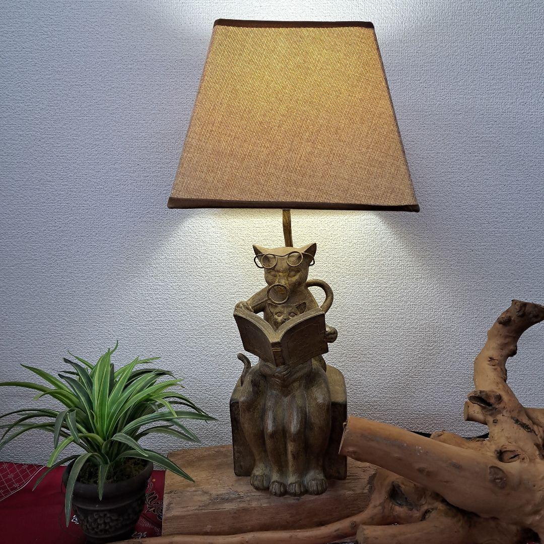 ♡親子猫の読書　ランプ ベージュシェード♡