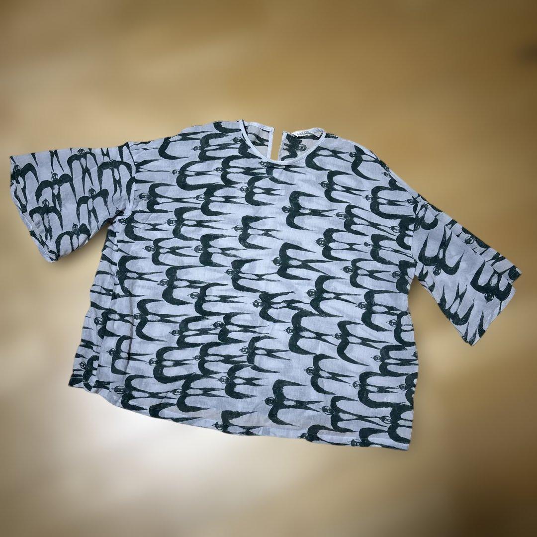 ミナペルホネン鳥プリント 半袖シャツ Ｓサイズ