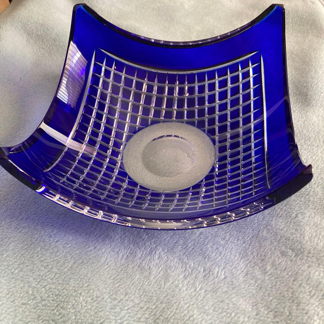 格子模様　ガラス鉢　チェコボヘミアグラス