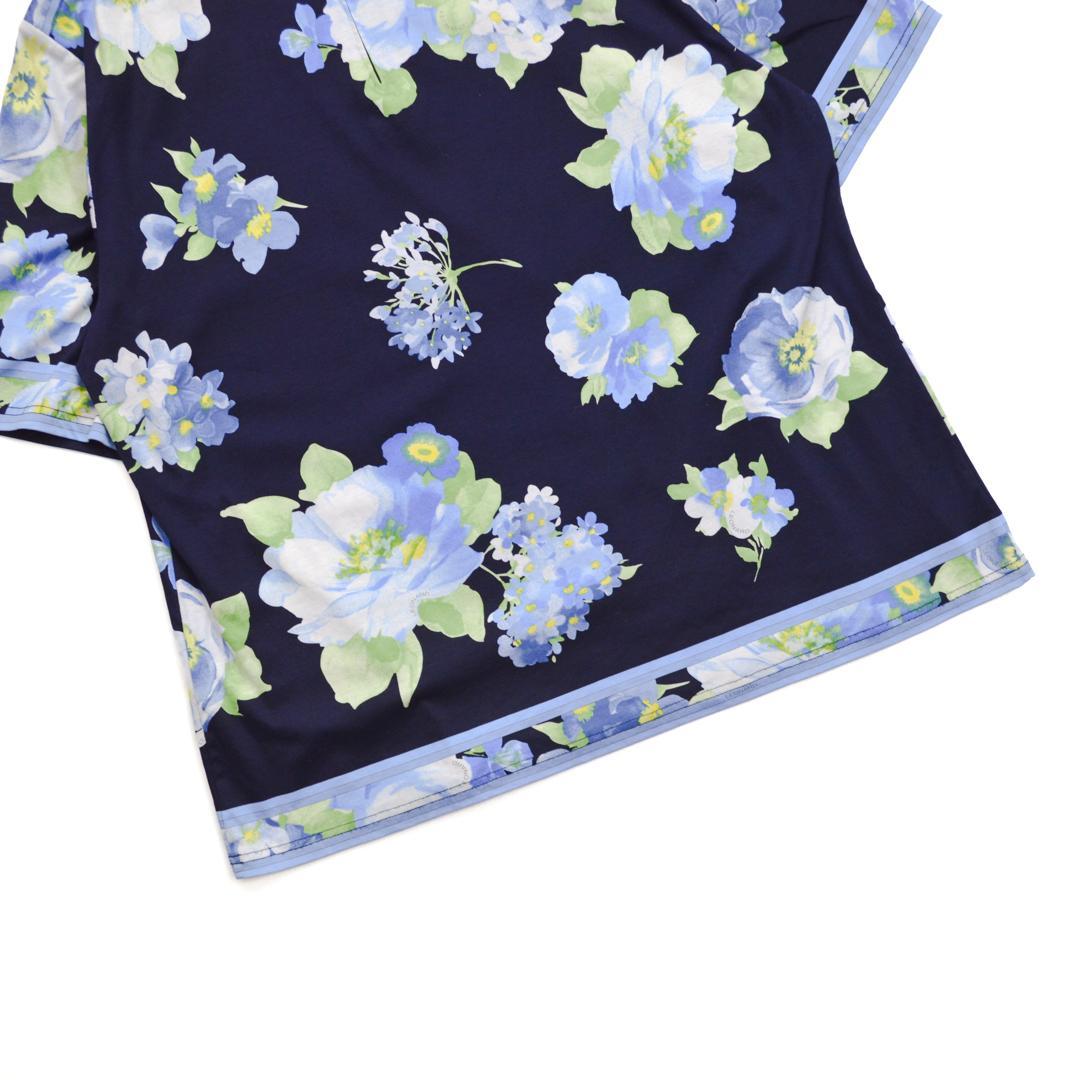 【極美品】LEONARDレオナール日本製 フラワープリント半袖カットソーL紺色