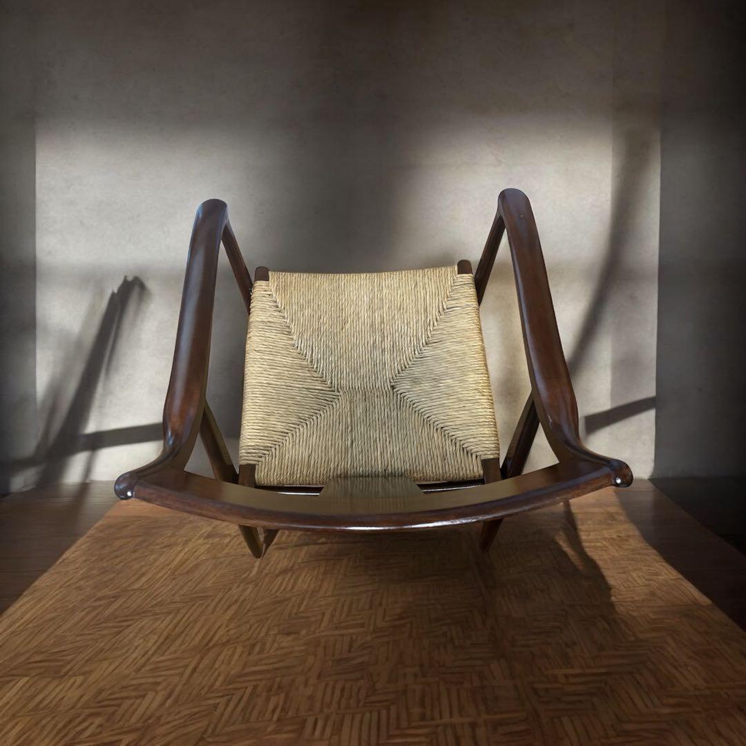 美品 松本民芸 家具 77型 曲肘 ラッシ アーム チェア ②