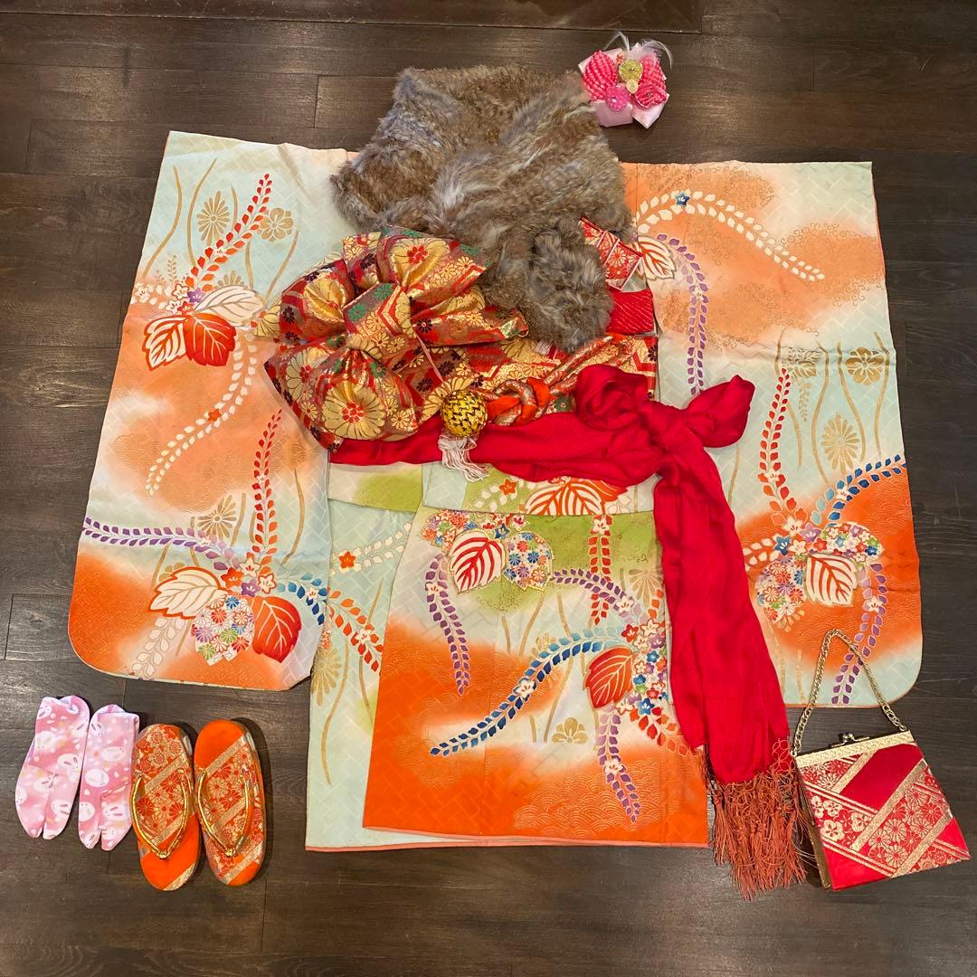 アンティーク 子供 着物 七五三 フルセット 五歳〜七歳 桐の花 正絹 ショール